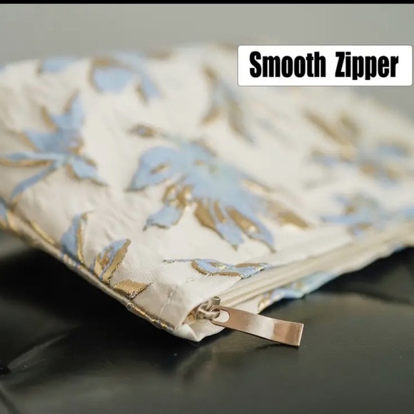 Blue Golden Embossed Flower Cosmetic Bag - Picture 8 of 9